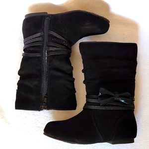 Jumping Beans Sahara Kids Black Zip-up Boots with Bow Accents